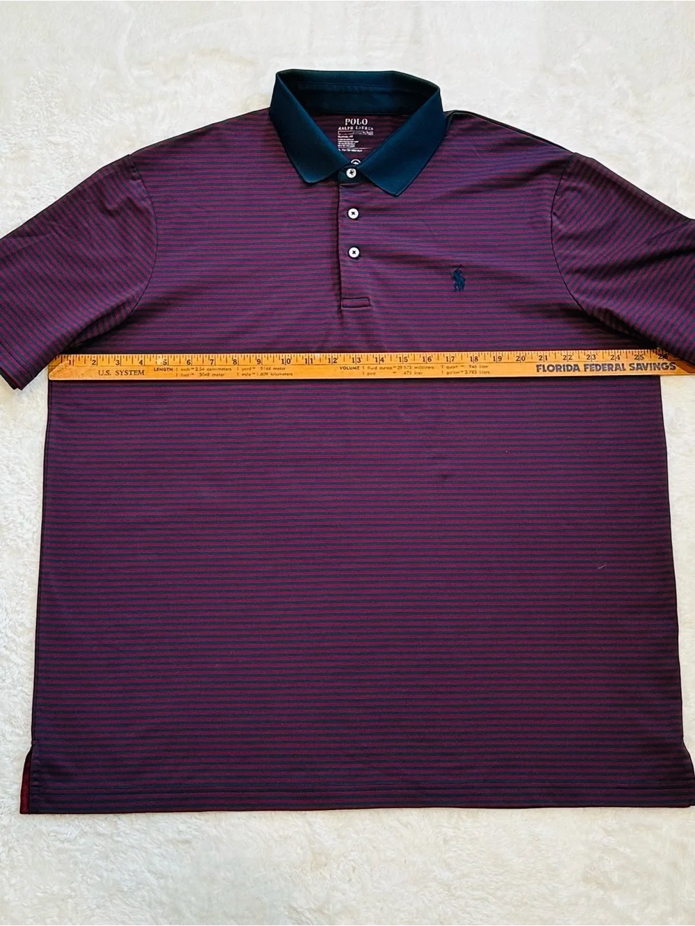 Polo Ralph Lauren Performance Golf Polo Shirt Mens XL Burgundy Navy Stripe